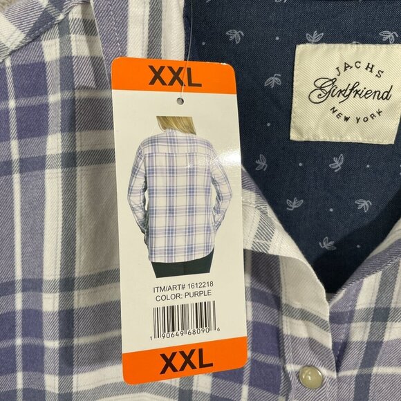 NEW Jachs Girlfriend Women's XXL Biue & White Plaid Button-Down Shirt - Picture 7 of 9